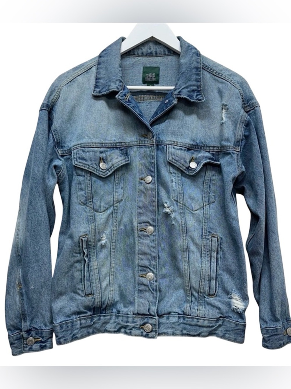 Wild Fable Women’s Green Label Distressed Y2K Denim Jean Jacket sz XS
